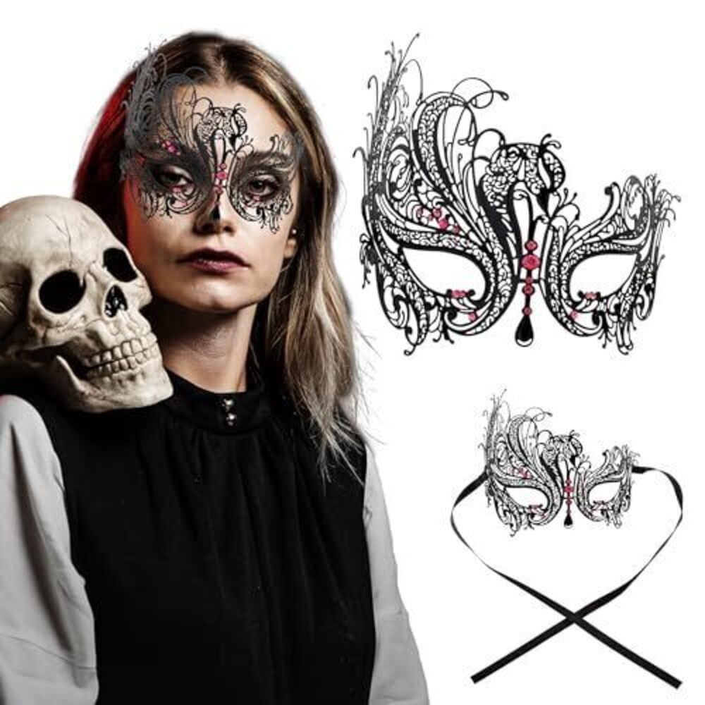 3626 Masquerade Mask  Metal Filigree Swan Style Mask with Rhinestones